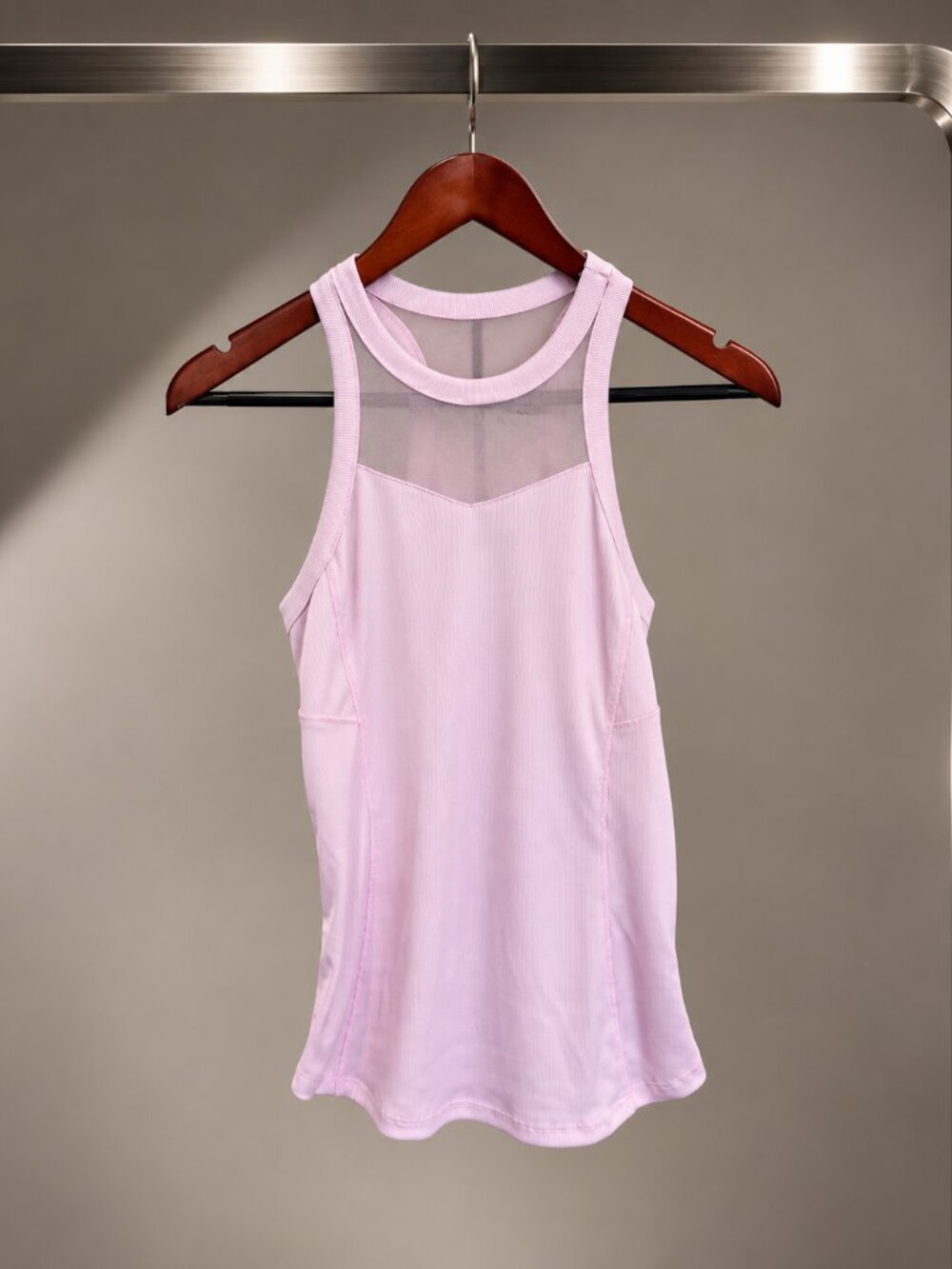 Lucky in Love Pale Pink Ribbed High Neck Tennis Tank Sheer Mesh Sweetheart XS